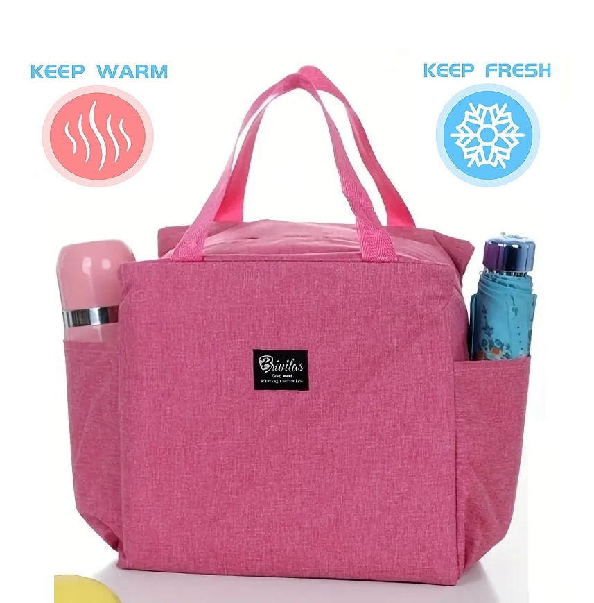 Geantă termoizolantă roz Luxer, rezistentă la apă, pentru păstrarea alimentelor și băuturilor calde 3–4 ore și reci până la 5 ore. [1]