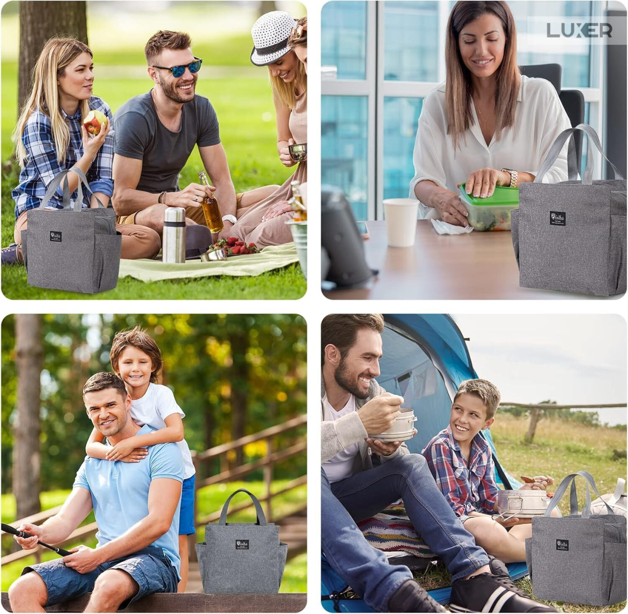 Geantă termoizolantă Gri Luxer, rezistentă la apă, pentru păstrarea alimentelor și băuturilor calde 3–4 ore și reci până la 5 ore. [12]
