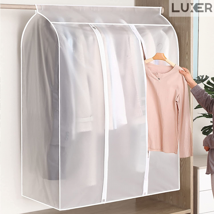Husa Impermeabila Pentru Protectie Haine In Dulap/Dressing, Cu 2 Fermoare, Lungime 100 cm, Latime 50 cm, Inaltime 120 cm, Alb Transparent, LuxerHusa Impermeabila Pentru Protectie Haine huse haine groase blana pentru depozitare, haina piele, husa haine ieftina dedeman emag jysk leroy merlin transparenta cu fermoar auchan carrefour luxer [1]