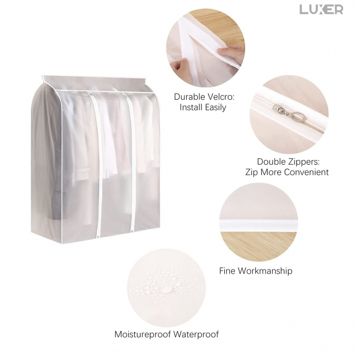 Husa Impermeabila Pentru Protectie Haine In Dulap/Dressing, Cu 2 Fermoare, Lungime 100 cm, Latime 50 cm, Inaltime 120 cm, Alb Transparent, LuxerHusa Impermeabila Pentru Protectie Haine huse haine groase blana pentru depozitare, haina piele, husa haine ieftina dedeman emag jysk leroy merlin transparenta cu fermoar auchan carrefour luxer [8]
