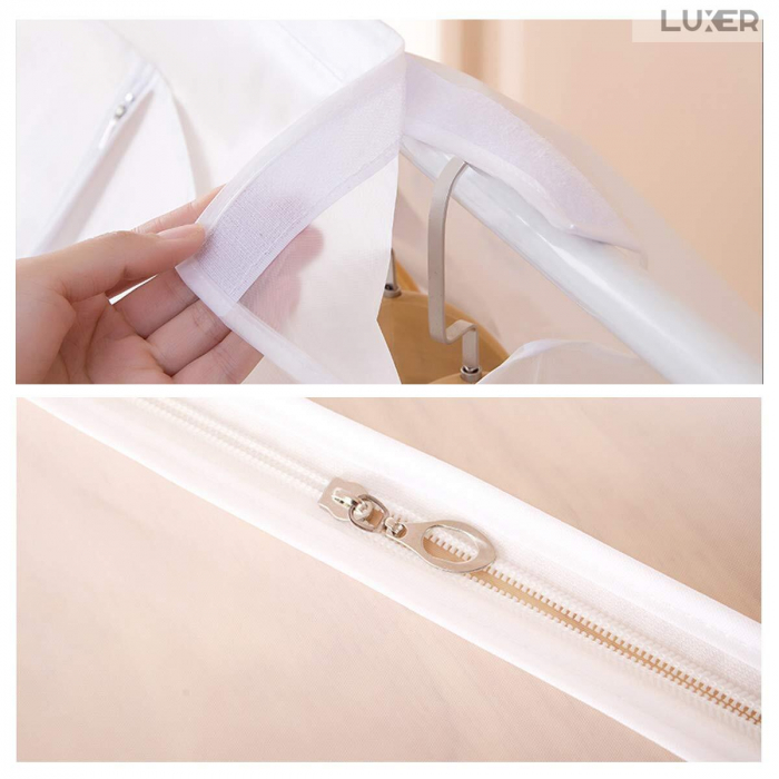 Husa Impermeabila Pentru Protectie Haine In Dulap/Dressing, Cu 2 Fermoare, Lungime 100 cm, Latime 50 cm, Inaltime 120 cm, Alb Transparent, LuxerHusa Impermeabila Pentru Protectie Haine huse haine groase blana pentru depozitare, haina piele, husa haine ieftina dedeman emag jysk leroy merlin transparenta cu fermoar auchan carrefour luxer [10]