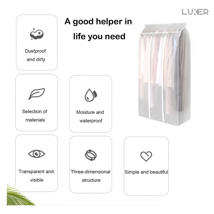 Husa Impermeabila Pentru Protectie Haine In Dulap/Dressing, Cu 2 Fermoare, Lungime 100 cm, Latime 50 cm, Inaltime 120 cm, Alb Transparent, LuxerHusa Impermeabila Pentru Protectie Haine huse haine groase blana pentru depozitare, haina piele, husa haine ieftina dedeman emag jysk leroy merlin transparenta cu fermoar auchan carrefour luxer [6]