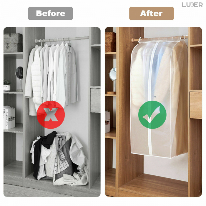 Husa Impermeabila Pentru Protectie Haine In Dulap/Dressing, Cu Fermoar, Lungime 80 cm, Latime 50 cm, Inaltime 90 cm, Alb Transparent, Luxer, huse haine groase blana pentru depozitare, haina piele, husa haine ieftina dedeman emag jysk leroy merlin transparenta cu fermoar auchan carrefour luxer [4]