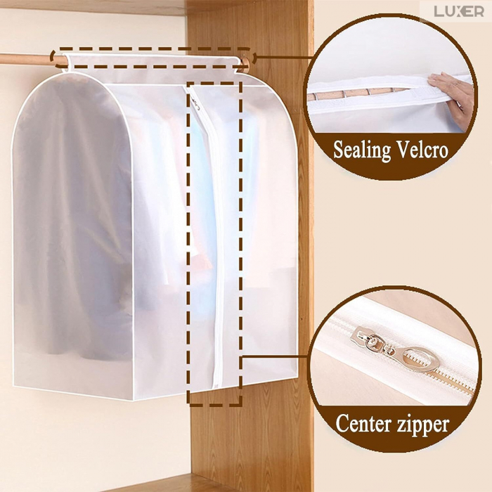 Husa Impermeabila Pentru Protectie Haine In Dulap/Dressing, Cu Fermoar, Lungime 80 cm, Latime 50 cm, Inaltime 90 cm, Alb Transparent, Luxer, huse haine groase blana pentru depozitare, haina piele, husa haine ieftina dedeman emag jysk leroy merlin transparenta cu fermoar auchan carrefour luxer [3]