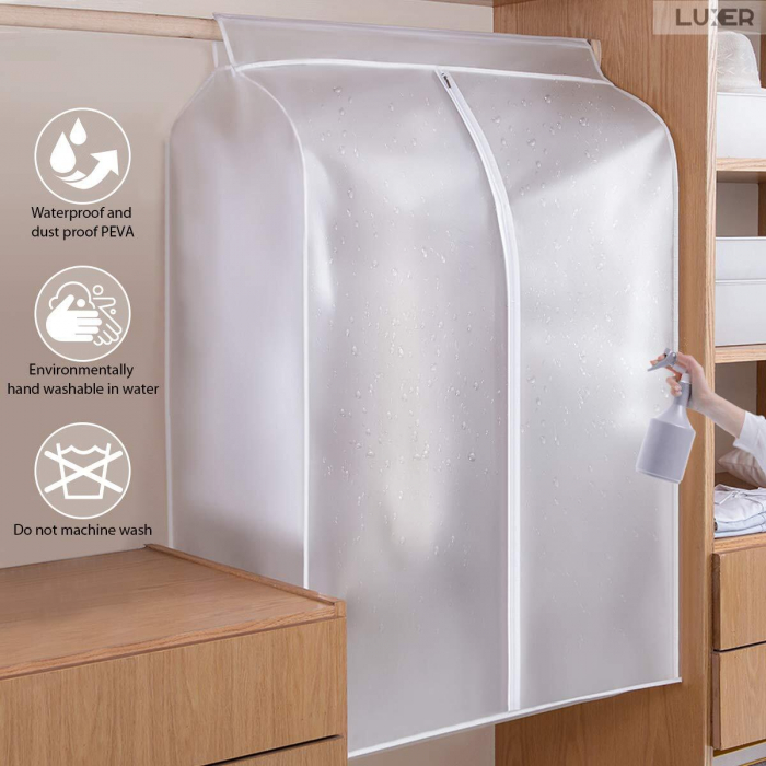 Husa Impermeabila Pentru Protectie Haine In Dulap/Dressing, Cu Fermoar, Lungime 80 cm, Latime 50 cm, Inaltime 90 cm, Alb Transparent, Luxer, huse haine groase blana pentru depozitare, haina piele, husa haine ieftina dedeman emag jysk leroy merlin transparenta cu fermoar auchan carrefour luxer [7]