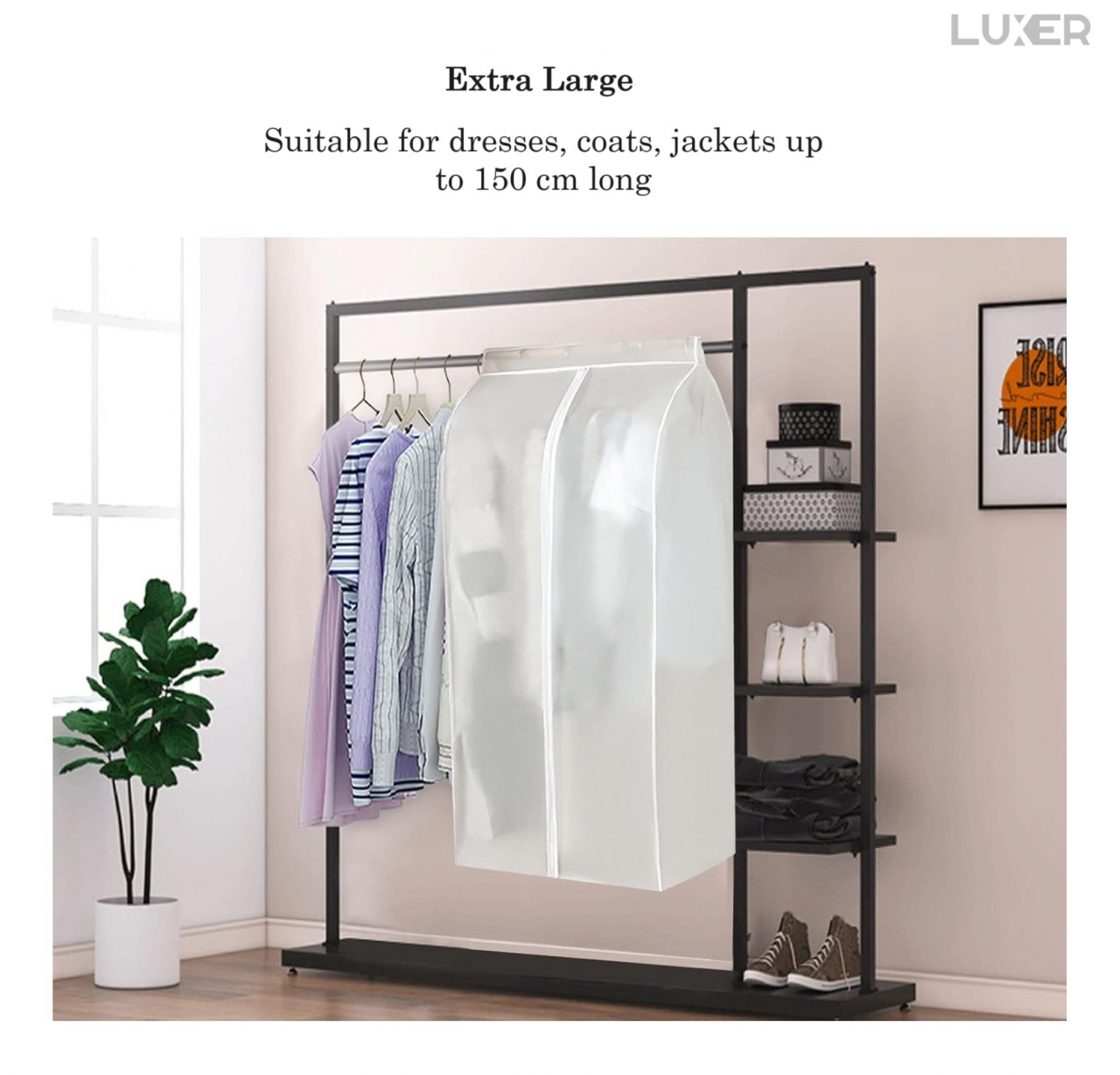 Husa Impermeabila Pentru Protectie Haine In Dulap/Dressing, Cu Fermoar, Lungime 60 cm, Latime 50 cm, Inaltime 150 cm, Alb Transparent, Luxer, huse haine groase blana pentru depozitare, haina piele, husa haine ieftina dedeman emag jysk leroy merlin transparenta cu fermoar auchan carrefour luxer [3]