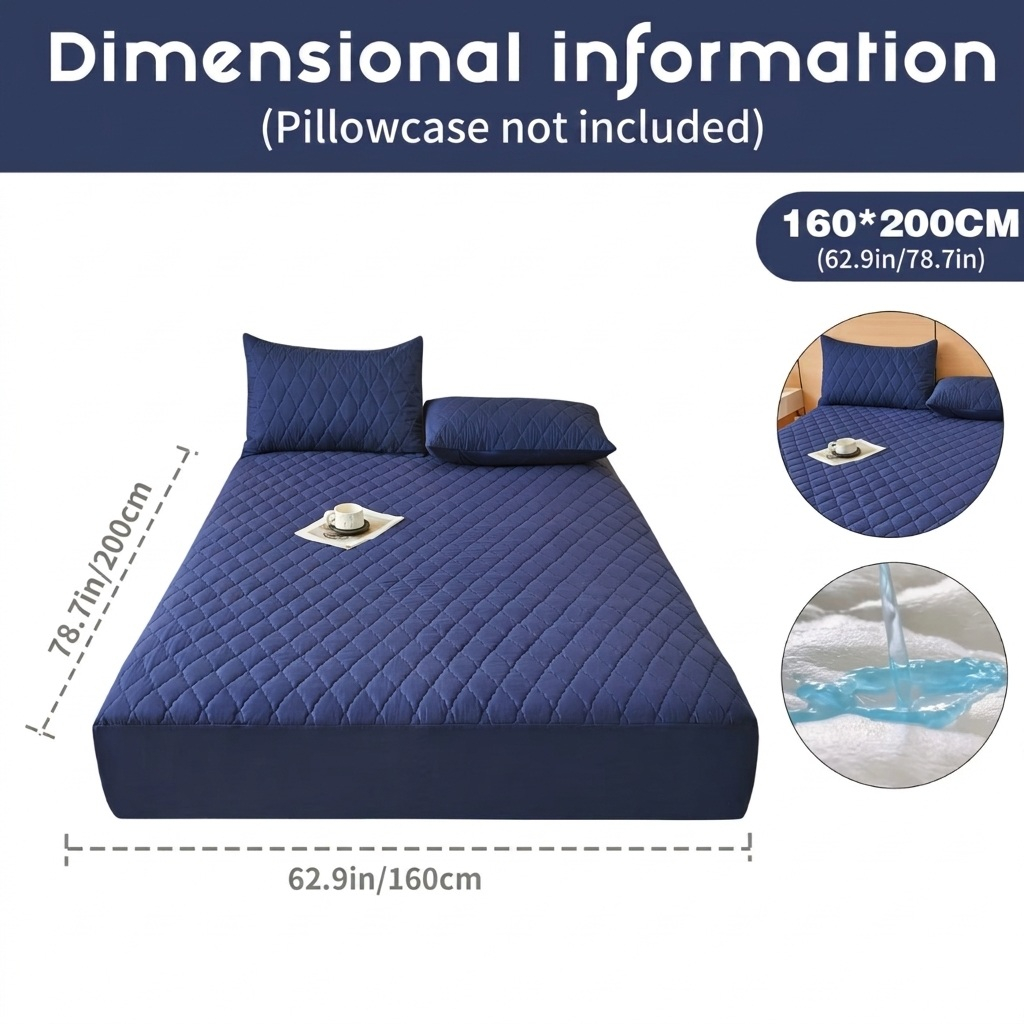 Husă Saltea Impermeabilă Matlasată 160x200 cm Albastru Navy [7]