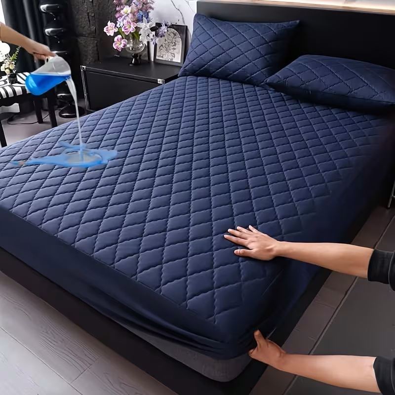 Husă Saltea Impermeabilă Matlasată 160x200 cm Albastru Navy [4]