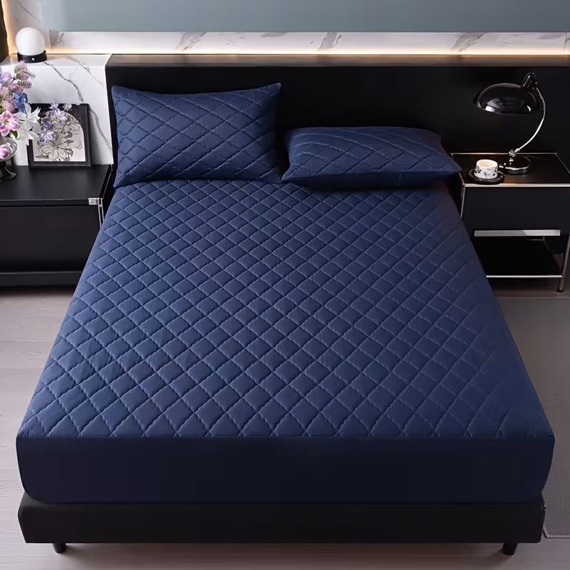 Husă Saltea Impermeabilă Matlasată 160x200 cm Albastru Navy [5]