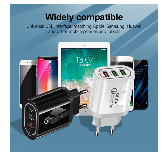 Incarcator 3x USB Ultra Fast Charge Qualcomm 3.0 cu Multiple Protectii Alb/Negru Luxer, incarcator universal priza convertor priza de calatorie usb usb c altex samsung iphone 13 apple watch dedeman 20w white/black fast charge ieftin protectie supraincalzire flanco emag luxer [9]