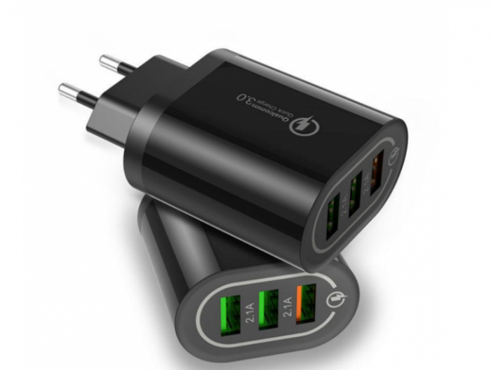 Incarcator 3x USB Ultra Fast Charge Qualcomm 3.0 cu Multiple Protectii Alb/Negru Luxer, incarcator universal priza convertor priza de calatorie usb usb c altex samsung iphone 13 apple watch dedeman 20w white/black fast charge ieftin protectie supraincalzire flanco emag luxer [8]