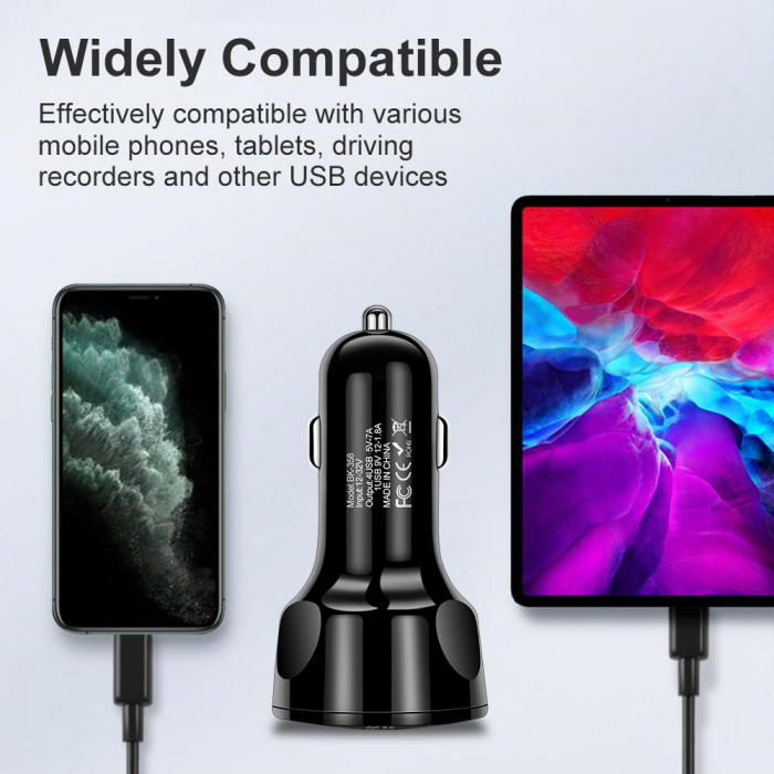 Incarcator Auto Qualcomm Quick Charge 3.0 cu 4 porturi USB, Iluminare LED, Incarcare rapida, Luxer, incarcator auto incarcare iphone samsung huawei universal altex usb, fast charge pentru telefon laptop ieftin priza 12V hama huawei dedeman luxer [8]