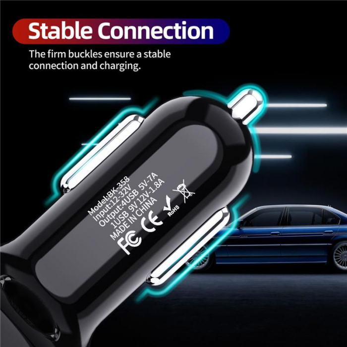 Incarcator Auto Qualcomm Quick Charge 3.0 cu 4 porturi USB, Iluminare LED, Incarcare rapida, Luxer, incarcator auto incarcare iphone samsung huawei universal altex usb, fast charge pentru telefon laptop ieftin priza 12V hama huawei dedeman luxer [7]