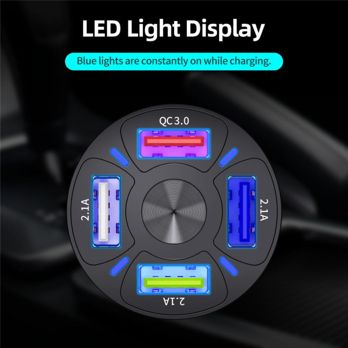 Incarcator Auto Qualcomm Quick Charge 3.0 cu 4 porturi USB, Iluminare LED, Incarcare rapida, Luxer, incarcator auto incarcare iphone samsung huawei universal altex usb, fast charge pentru telefon laptop ieftin priza 12V hama huawei dedeman luxer [4]
