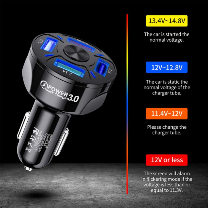 Incarcator Auto Qualcomm Quick Charge 3.0 cu 4 porturi USB, Iluminare LED, Incarcare rapida, Luxer, incarcator auto incarcare iphone samsung huawei universal altex usb, fast charge pentru telefon laptop ieftin priza 12V hama huawei dedeman luxer [6]