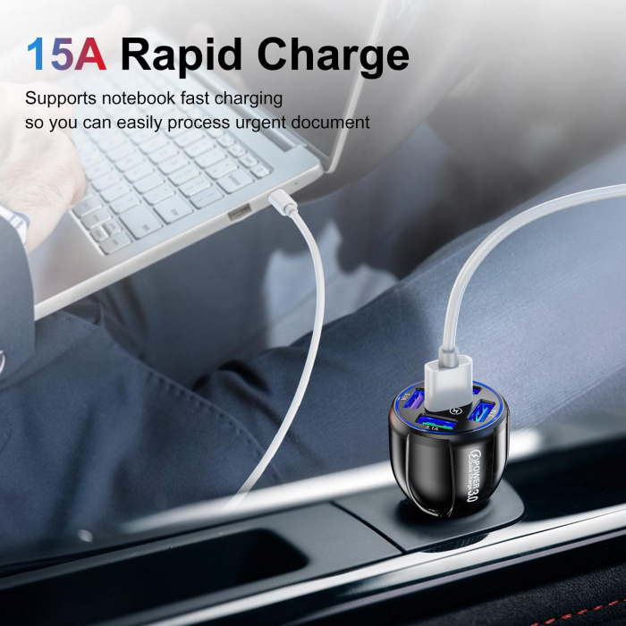 Incarcator Auto Qualcomm Quick Charge 3.0 cu 5 porturi USB, Iluminare LED, Incarcare rapida, Luxer, incarcator auto incarcare iphone samsung huawei universal altex usb, fast charge pentru telefon laptop ieftin priza 12V hama huawei dedeman luxer [3]