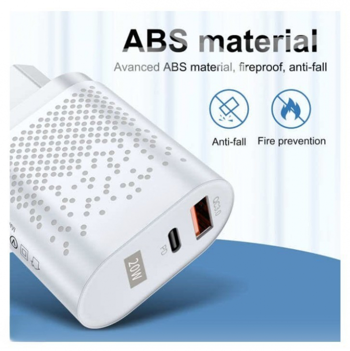 Incarcator Priza Inteligent Fast Charge Luxer, 1 port USB 3.0 si 1 port USB Type C Negru/Alb , incarcator universal priza convertor priza de calatorie usb usb c altex samsung iphone 13 apple watch dedeman 20w white/black fast charge ieftin protectie supraincalzire flanco emag luxer [3]
