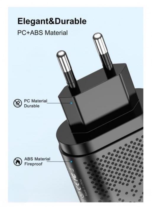 Incarcator Priza Inteligent Fast Charge Luxer, 1 port USB 3.0 si 1 port USB Type C Negru/Alb , incarcator universal priza convertor priza de calatorie usb usb c altex samsung iphone 13 apple watch dedeman 20w white/black fast charge ieftin protectie supraincalzire flanco emag luxer [6]