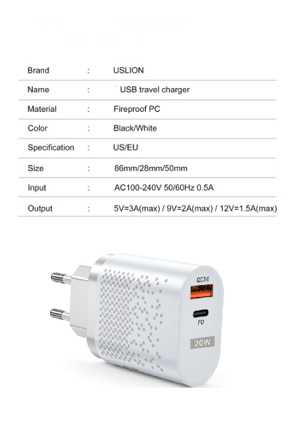Incarcator Priza Inteligent Fast Charge Luxer, 1 port USB 3.0 si 1 port USB Type C Negru/Alb , incarcator universal priza convertor priza de calatorie usb usb c altex samsung iphone 13 apple watch dedeman 20w white/black fast charge ieftin protectie supraincalzire flanco emag luxer [4]