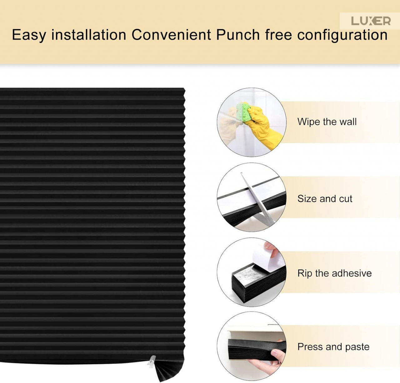 Jaluzea Plisata cu Sistem de Prindere Autoadeziv Luxer, Dimensiuni 90x180 cm, Negru, jaluzele geamuri mansarda rulou dedeman velux leroy merlin pentru ferestre interior hornbach ieftine luxer [10]