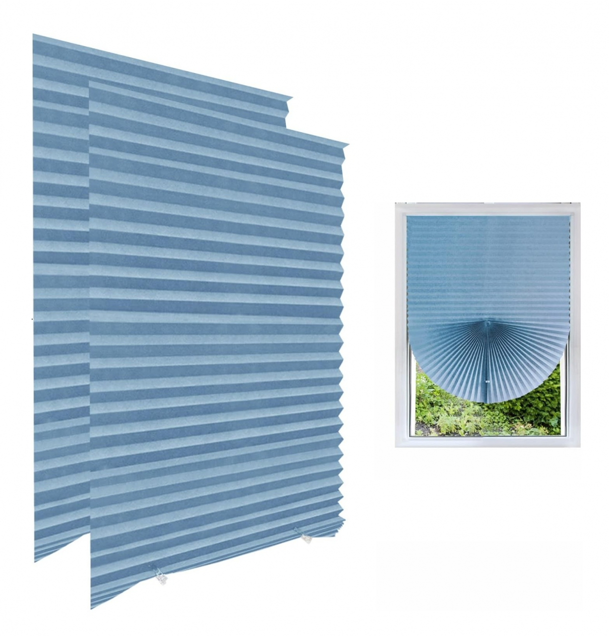 Set 2 Jaluzele Plisate cu Sistem de Prindere Autoadeziv Luxer, Dimensiuni 150X60 cm, Albastru, jaluzele geamuri mansarda rulou dedeman velux leroy merlin pentru ferestre interior hornbach ieftine luxer [1]