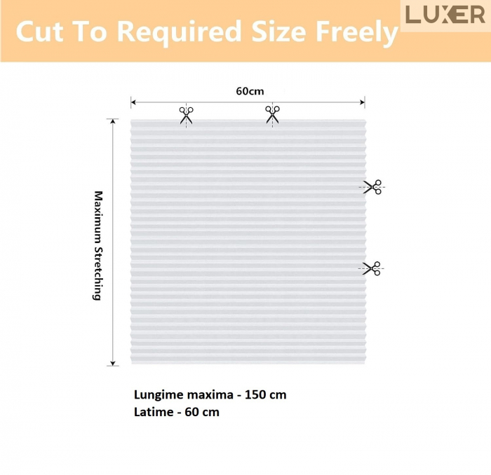 Set 2 Jaluzele Plisate cu Sistem de Prindere Autoadeziv Luxer, Dimensiuni 150X60 cm, Alb, jaluzele geamuri mansarda rulou dedeman velux leroy merlin pentru ferestre interior hornbach ieftine luxer+ [21]