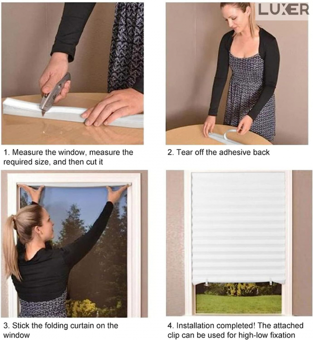 Set 2 Jaluzele Plisate cu Sistem de Prindere Autoadeziv Luxer, Dimensiuni 150X60 cm, Alb, jaluzele geamuri mansarda rulou dedeman velux leroy merlin pentru ferestre interior hornbach ieftine luxer+ [12]