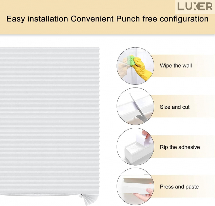 Set 2 Jaluzele Plisate cu Sistem de Prindere Autoadeziv Luxer, Dimensiuni 150X60 cm, Alb, jaluzele geamuri mansarda rulou dedeman velux leroy merlin pentru ferestre interior hornbach ieftine luxer+ [11]