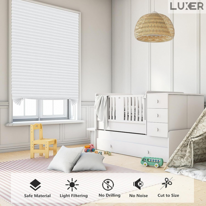 Set 2 Jaluzele Plisate cu Sistem de Prindere Autoadeziv Luxer, Dimensiuni 150X60 cm, Alb, jaluzele geamuri mansarda rulou dedeman velux leroy merlin pentru ferestre interior hornbach ieftine luxer+ [3]