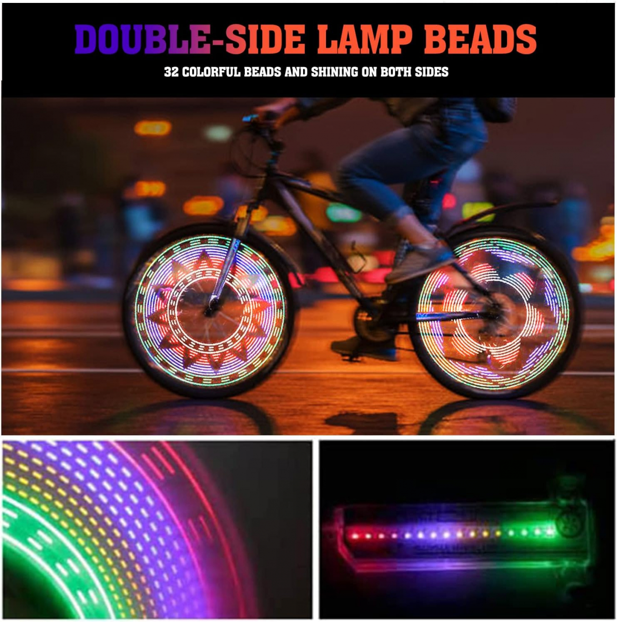 Set 2 Lampi LED Multicolora Pentru Spite Bicicleta Cu Senzor De Lumina Si De Miscare, 16 LED-uri, 32 Modele, 16.5x9 cm, Luxer [9]