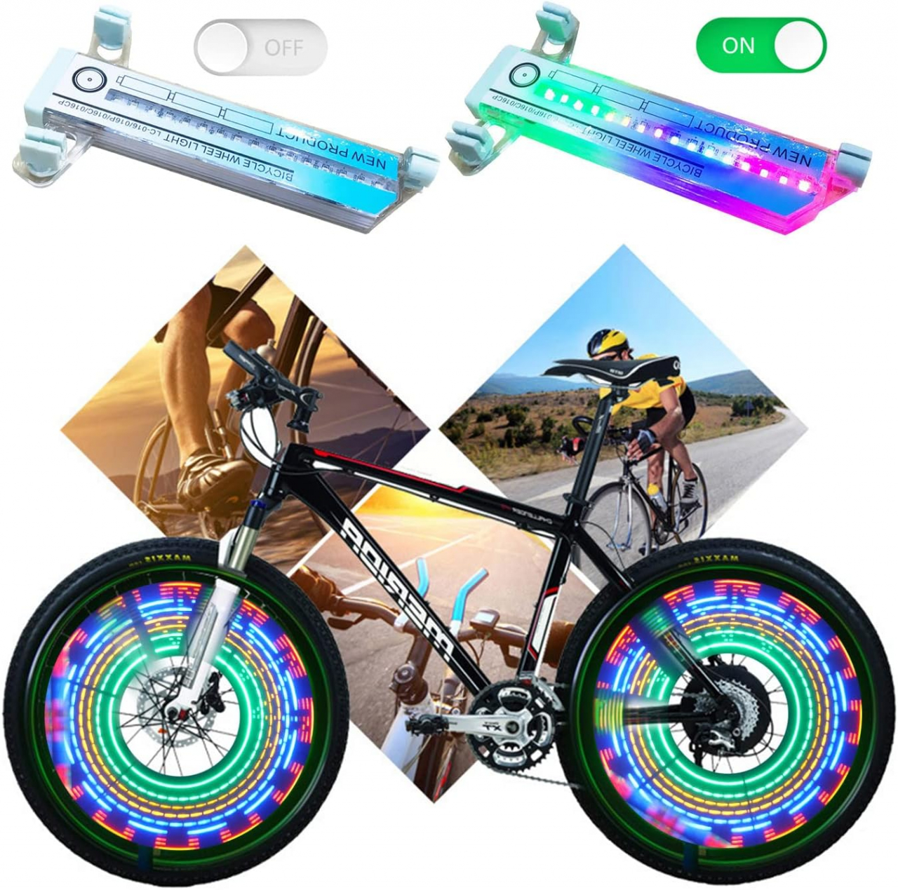 Set 2 Lampi LED Multicolora Pentru Spite Bicicleta Cu Senzor De Lumina Si De Miscare, 16 LED-uri, 32 Modele, 16.5x9 cm, Luxer [1]