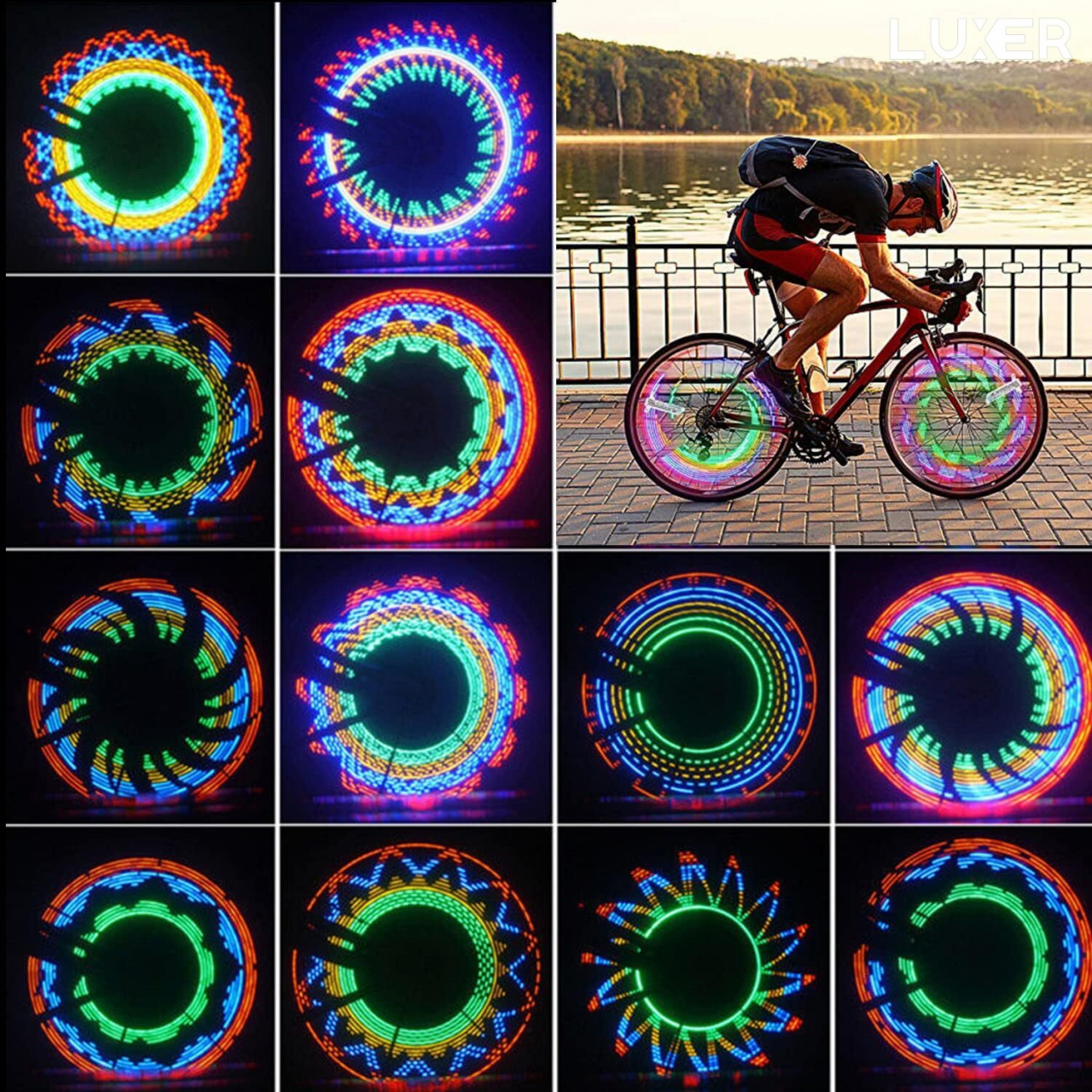 Set 2 Lampi LED Multicolora Pentru Spite Bicicleta Cu Senzor De Lumina Si De Miscare, 16 LED-uri, 32 Modele, 16.5x9 cm, Luxer [5]