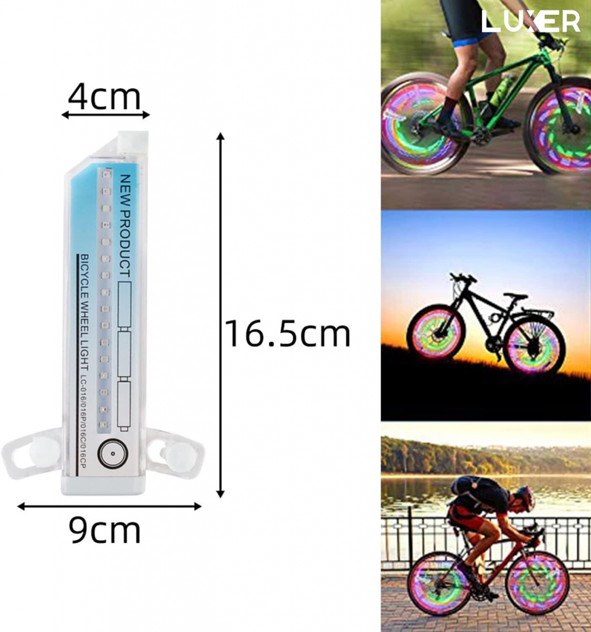 Set 2 Lampi LED Multicolora Pentru Spite Bicicleta Cu Senzor De Lumina Si De Miscare, 16 LED-uri, 32 Modele, 16.5x9 cm, Luxer [16]