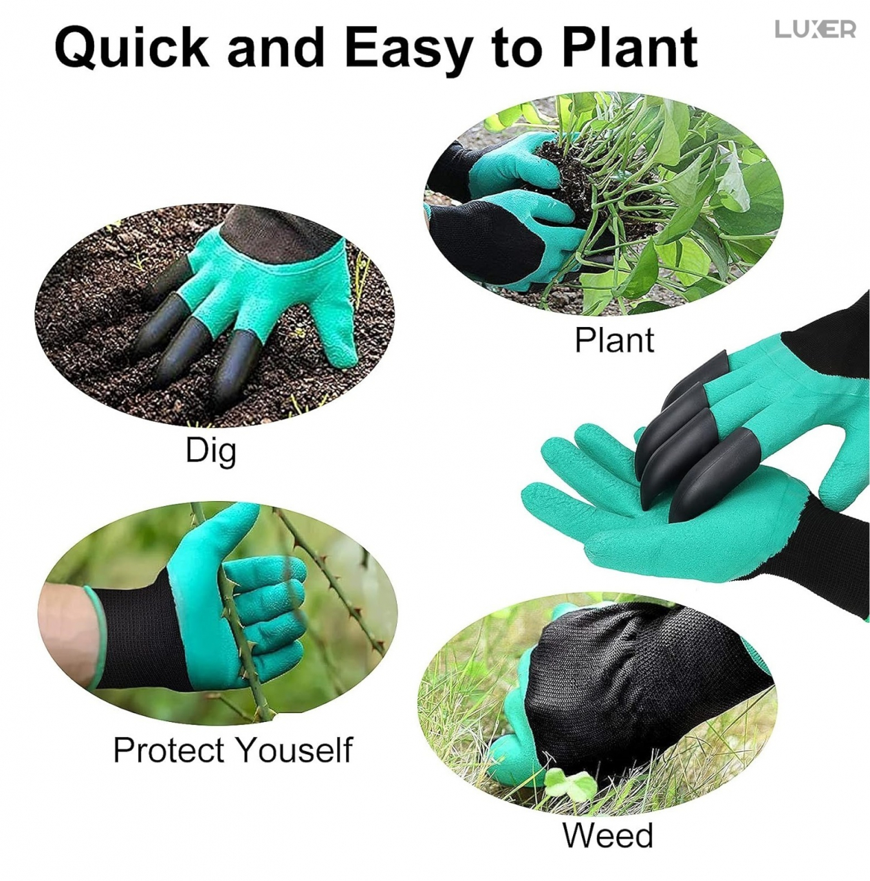 Manusi De Gradinarit Cu 4 Gheare Pentru Sapat, Plantat sau Plivit, Marime Universala, Verde, Luxer, potrivite pentru activitatile din gradina, leroy  merlin brico depot kaufland, pentru trandafiri flori [3]