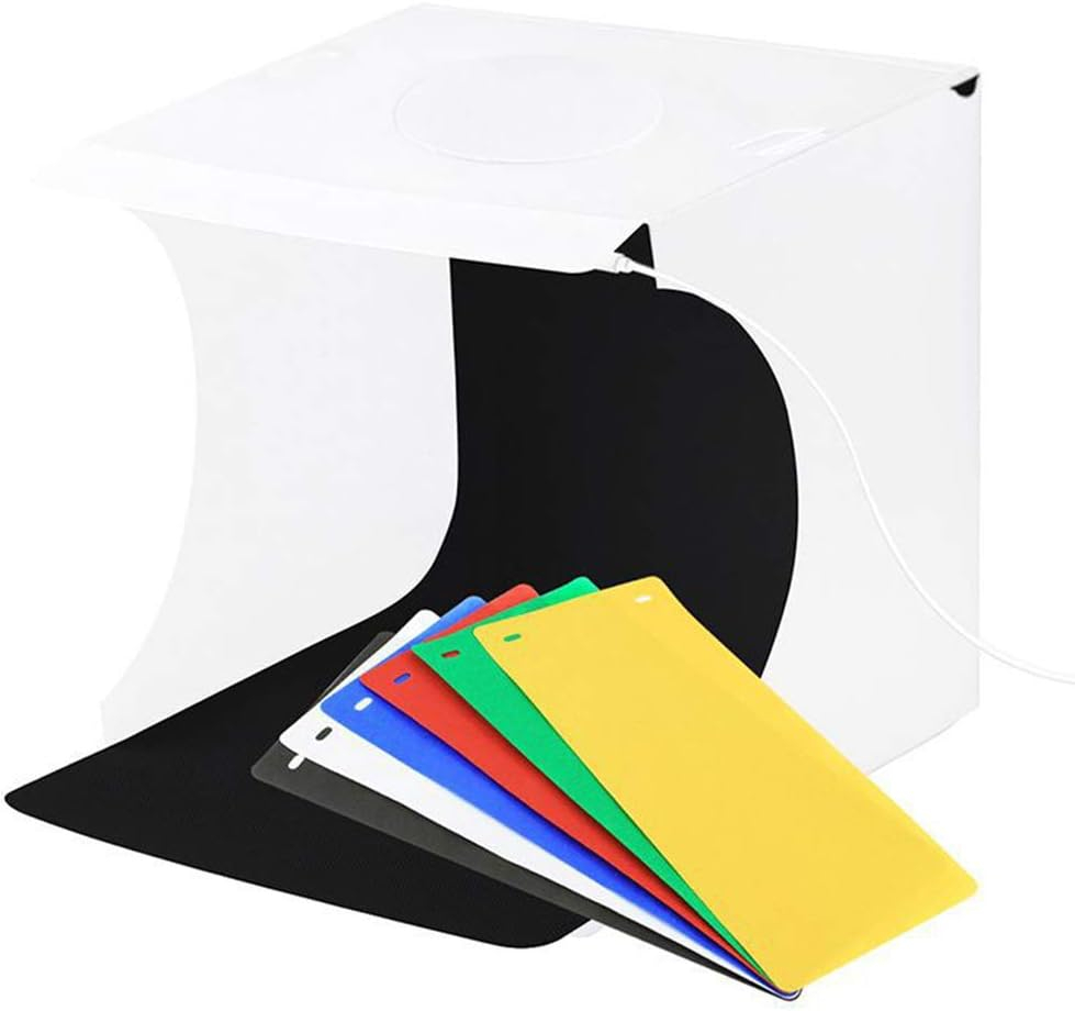 Mini Studio Foto Portabil Universal Unghii/Bijuterii/Produse Mici, Light Box, Kit Mini Box, Forma de Cub, Fundal Alb Galben Verde Rosu Albastru, Iluminare cu 2 Benzi Led, pentru Poze Profesionale [2]