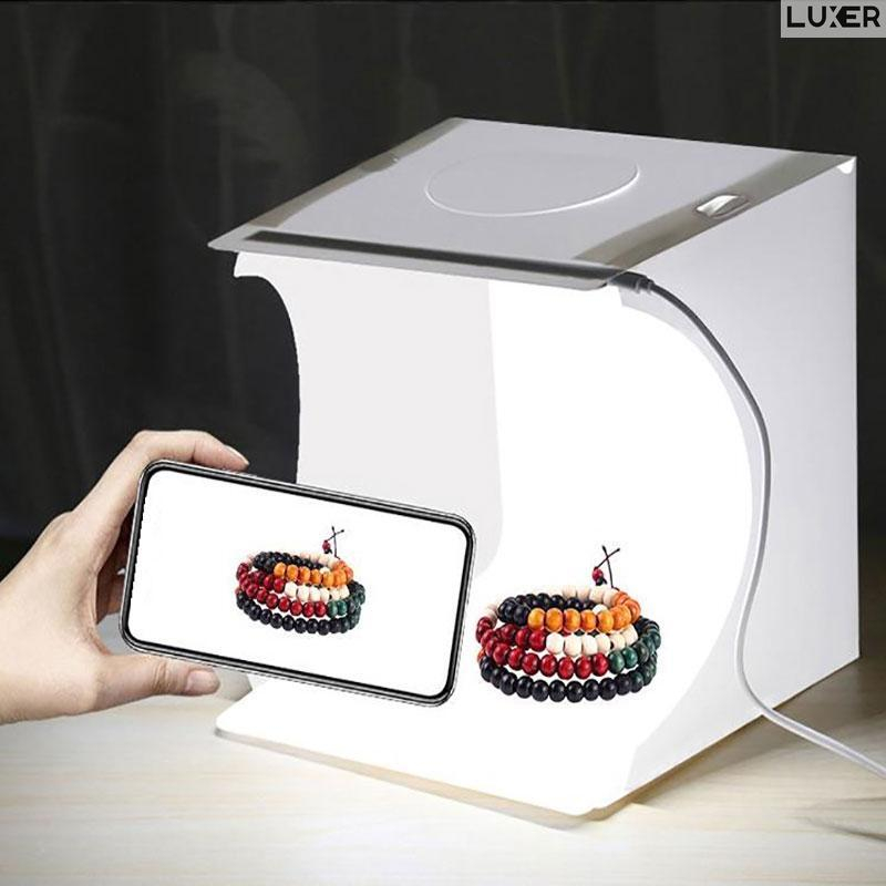Mini Studio Foto Portabil Universal Unghii/Bijuterii/Produse Mici, Light Box, Kit Mini Box, Forma de Cub, Fundal Alb Galben Verde Rosu Albastru, Iluminare cu 2 Benzi Led, pentru Poze Profesionale [3]