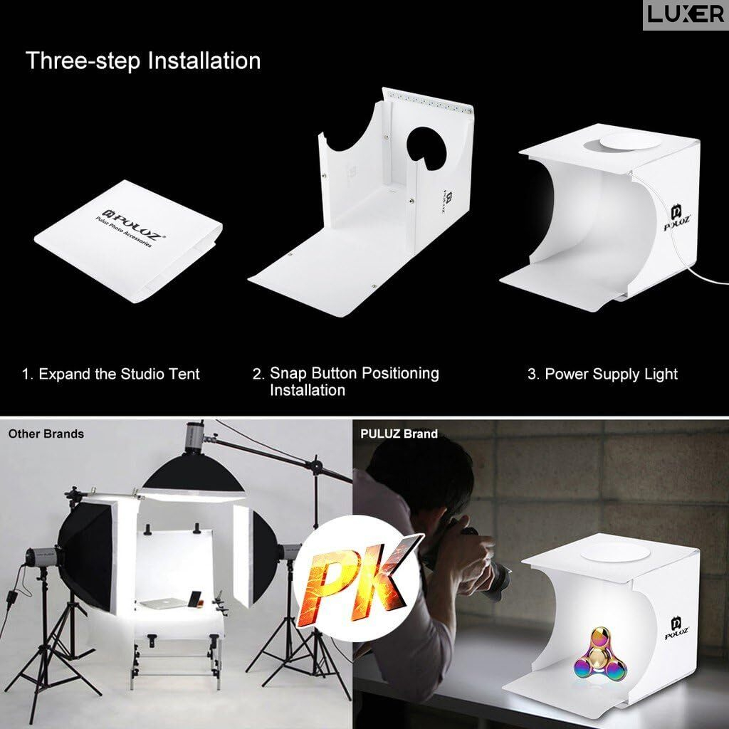 Mini Studio Foto Portabil Universal Unghii/Bijuterii/Produse Mici, Light Box, Kit Mini Box, Forma de Cub, Fundal Alb Galben Verde Rosu Albastru, Iluminare cu 2 Benzi Led, pentru Poze Profesionale [8]