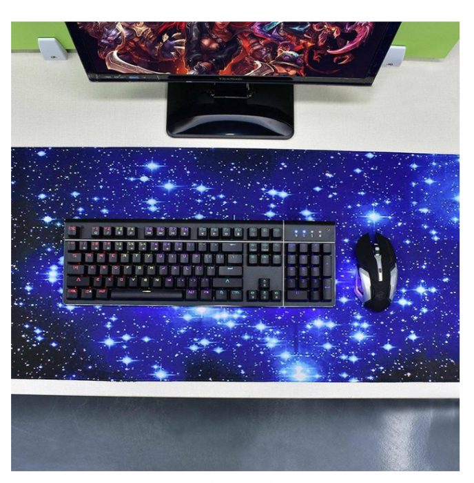 Mousepad Gaming Luxer Interstellar, 90 x 40 cm, Baza Cauciucata si Cusaturi laterale, Waterproof, Antiderapant,  mouse pad spatiu interstelar intergalactic aqirys flanco gaming logitech razer rgb personalizat xxl altex emag mare luxer ieftin [4]