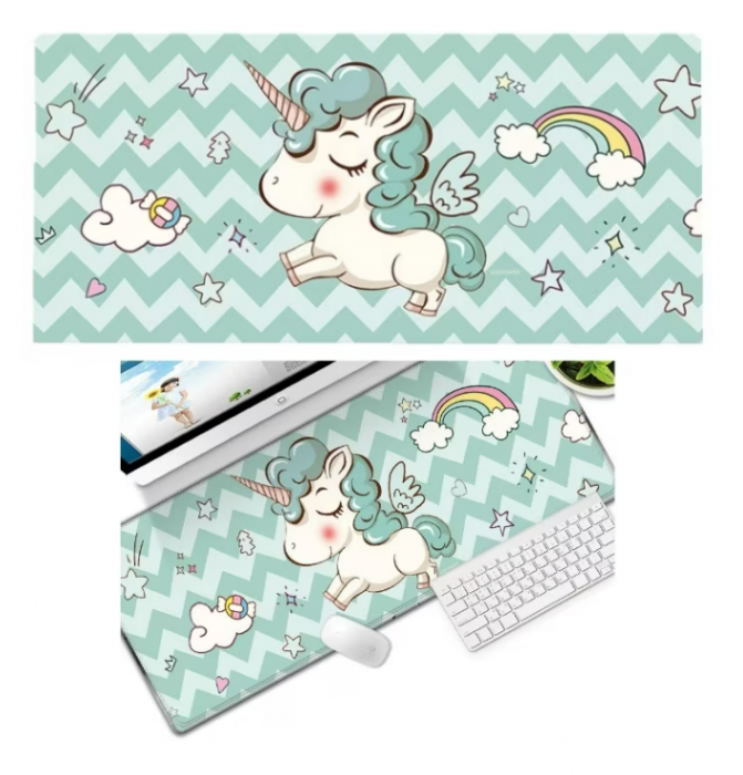Mousepad Gaming Luxer Unicorn 90 x 40 cm, Baza Cauciucata si Cusaturi laterale, Waterproof, Antiderapant, mouse pad unicorn lovers fete aqirys gaming logitech razer rgb personalizat xxl altex emag mare luxer [1]