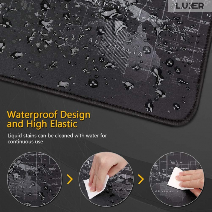 Mousepad Profesional Pentru Gaming Luxer, Model Harta Lumii, Dimensiuni 80x30 / 90x40 / 100x50 cm, Negru,  mouse pad sky lovers cer luna nori futurist logitech razer rgb toucpad bes for xxl wireless mare altex flanco emag large v2 asus artisan razer ieftin luxer [2]