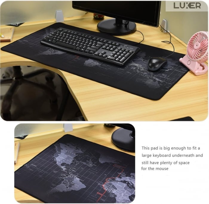 Mousepad Profesional Pentru Gaming Luxer, Model Harta Lumii, Dimensiuni 80x30 / 90x40 / 100x50 cm, Negru,  mouse pad sky lovers cer luna nori futurist logitech razer rgb toucpad bes for xxl wireless mare altex flanco emag large v2 asus artisan razer ieftin luxer [3]