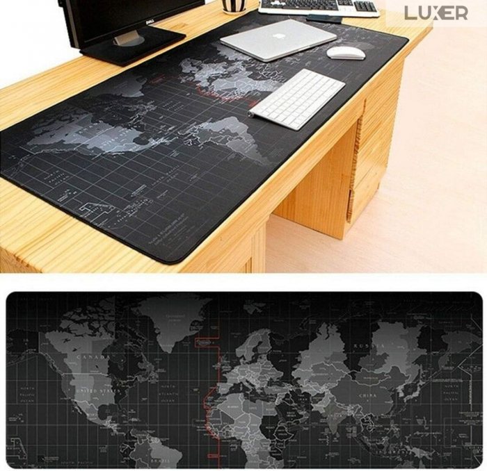 Mousepad Profesional Pentru Gaming Luxer, Model Harta Lumii, Dimensiuni 80x30 / 90x40 / 100x50 cm, Negru,  mouse pad sky lovers cer luna nori futurist logitech razer rgb toucpad bes for xxl wireless mare altex flanco emag large v2 asus artisan razer ieftin luxer [5]