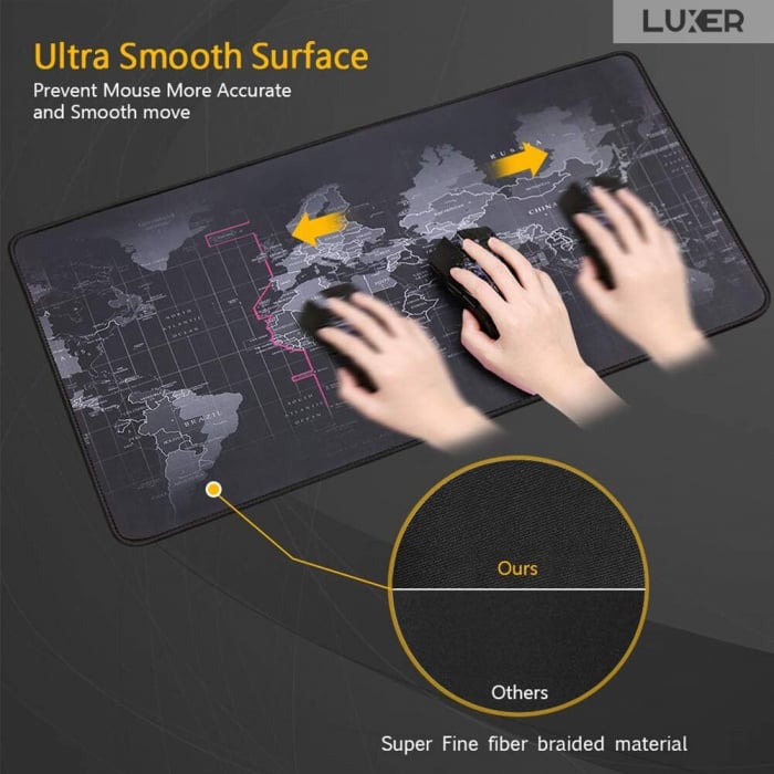 Mousepad Profesional Pentru Gaming Luxer, Model Harta Lumii, Dimensiuni 80x30 / 90x40 / 100x50 cm, Negru,  mouse pad sky lovers cer luna nori futurist logitech razer rgb toucpad bes for xxl wireless mare altex flanco emag large v2 asus artisan razer ieftin luxer [5]