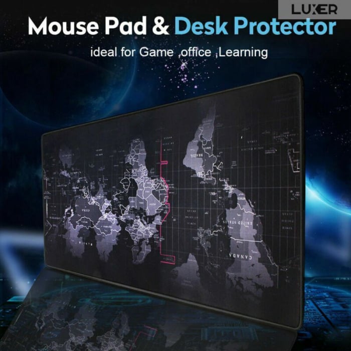 Mousepad Profesional Pentru Gaming Luxer, Model Harta Lumii, Dimensiuni 80x30 / 90x40 / 100x50 cm, Negru,  mouse pad sky lovers cer luna nori futurist logitech razer rgb toucpad bes for xxl wireless mare altex flanco emag large v2 asus artisan razer ieftin luxer [6]