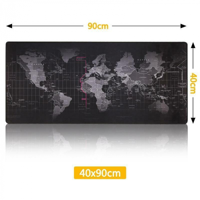 Mousepad Profesional Pentru Gaming Luxer, Model Harta Lumii, Dimensiuni 80x30 / 90x40 / 100x50 cm, Negru,  mouse pad sky lovers cer luna nori futurist logitech razer rgb toucpad bes for xxl wireless mare altex flanco emag large v2 asus artisan razer ieftin luxer [13]