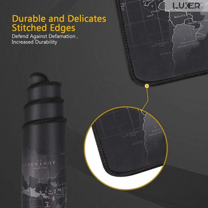 Mousepad Profesional Pentru Gaming Luxer, Model Harta Lumii, Dimensiuni 80x30 / 90x40 / 100x50 cm, Negru,  mouse pad sky lovers cer luna nori futurist logitech razer rgb toucpad bes for xxl wireless mare altex flanco emag large v2 asus artisan razer ieftin luxer [8]