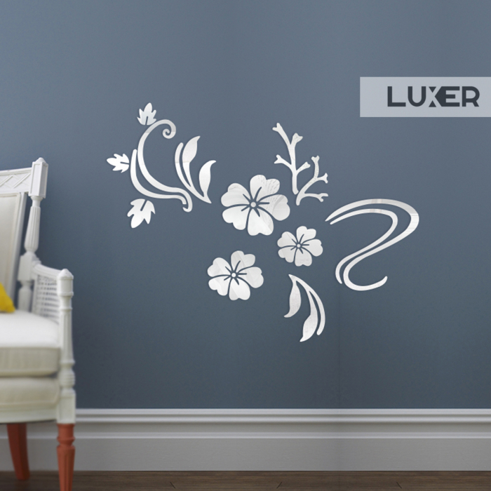 Oglinzi Acrilice Autoadezive Luxer, Model Floare de Hibiscus, 80x60 cm, Silver, oglinzi decorative de perete oglinda hol oglinzi dedeman pentru camera din acril decorativa ikea decor mobexpert jysk emag dormitor living autoadezive oglinda aurie moderne rezistente auriu [11]