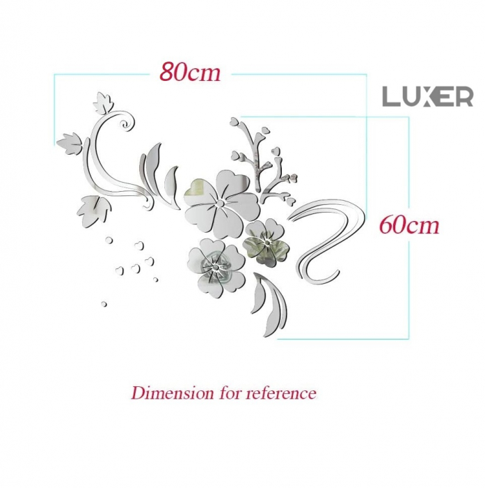 Oglinzi Acrilice Autoadezive Luxer, Model Floare de Hibiscus, 80x60 cm, Silver, oglinzi decorative de perete oglinda hol oglinzi dedeman pentru camera din acril decorativa ikea decor mobexpert jysk emag dormitor living autoadezive oglinda aurie moderne rezistente auriu [14]
