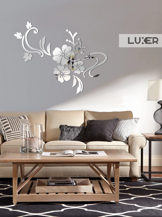 Oglinzi Acrilice Autoadezive Luxer, Model Floare de Hibiscus, 80x60 cm, Silver, oglinzi decorative de perete oglinda hol oglinzi dedeman pentru camera din acril decorativa ikea decor mobexpert jysk emag dormitor living autoadezive oglinda aurie moderne rezistente auriu [9]