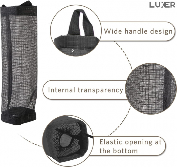 Organizator Pungi din PVC, Dispenser Sacose, Multifunctional, cu Maner pentru Agatare, Negru, 38.5x16 cm, Luxer [13]
